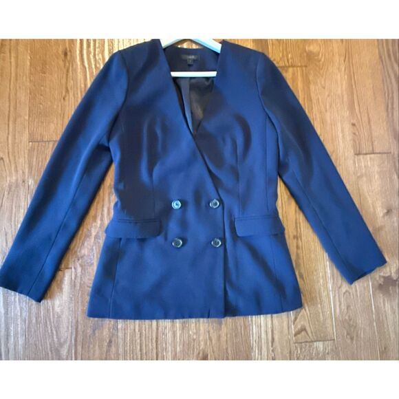 J.Crew navy longline button front collared blazer side 2 - Picture 8 of 9